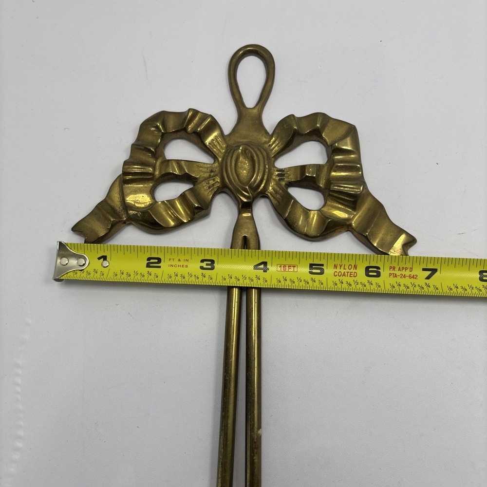 Vintage Brass Ribbon & Bow Double Candle Holder Wall Sconce 13" - Picture 3 of 7